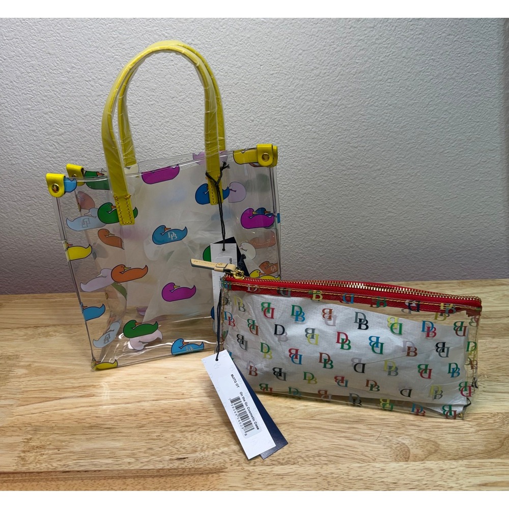 Dooney & Bourke Clear Multi Duck Lunch Bag & Rainbow Monogram Cosmetic Case Set